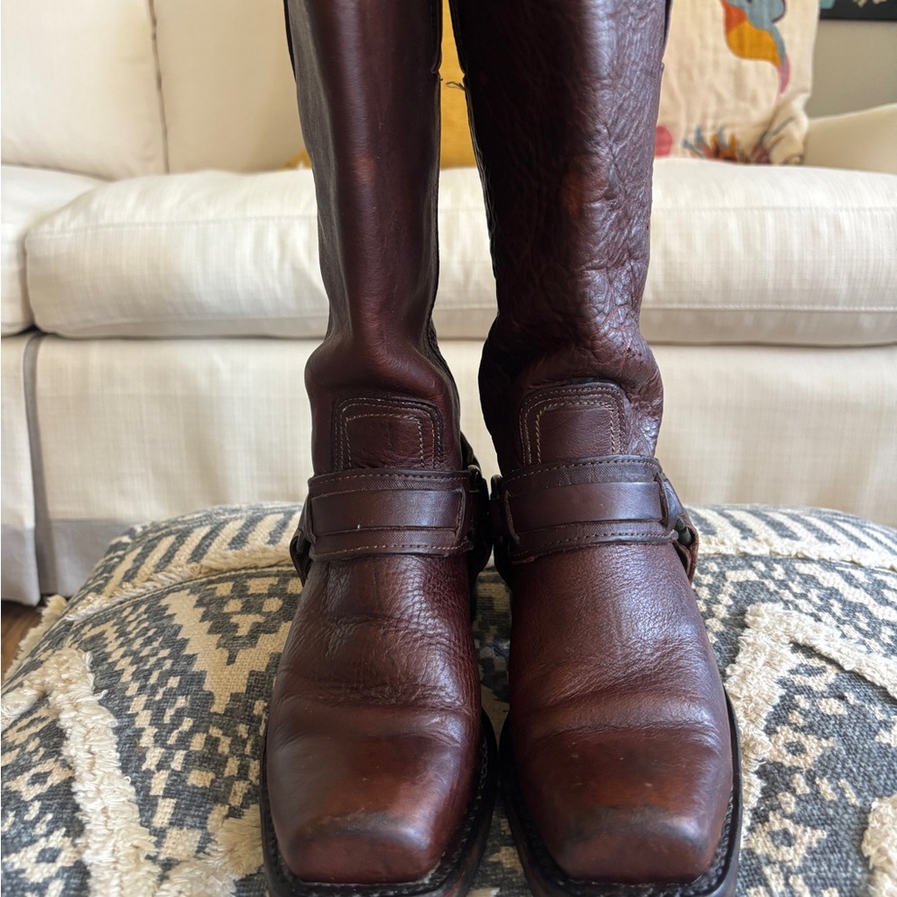 Women's Brown Leather FRYE Harness Boots